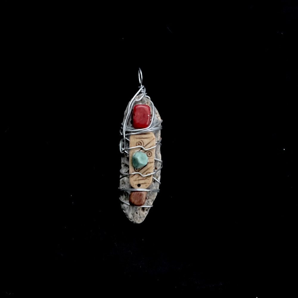 One of a kind wire wrapped stone pendant